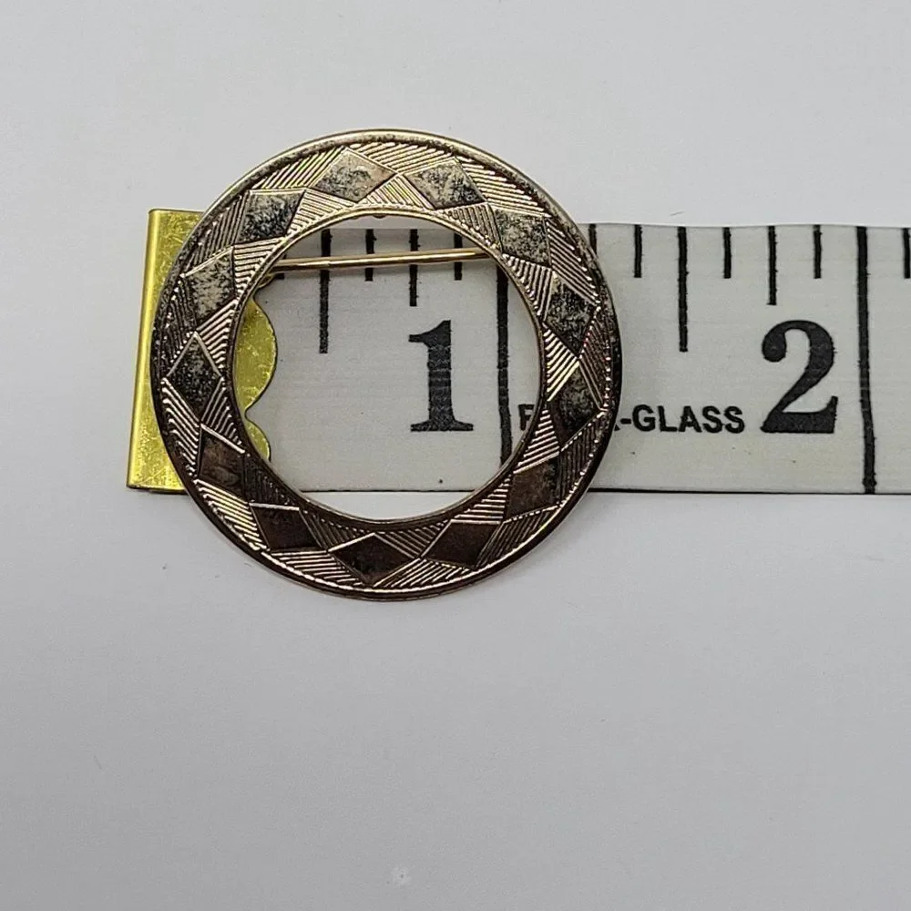 Vintage Gold Tone Round Etched Circle Brooch Pin Pendant Geometric Gift‎